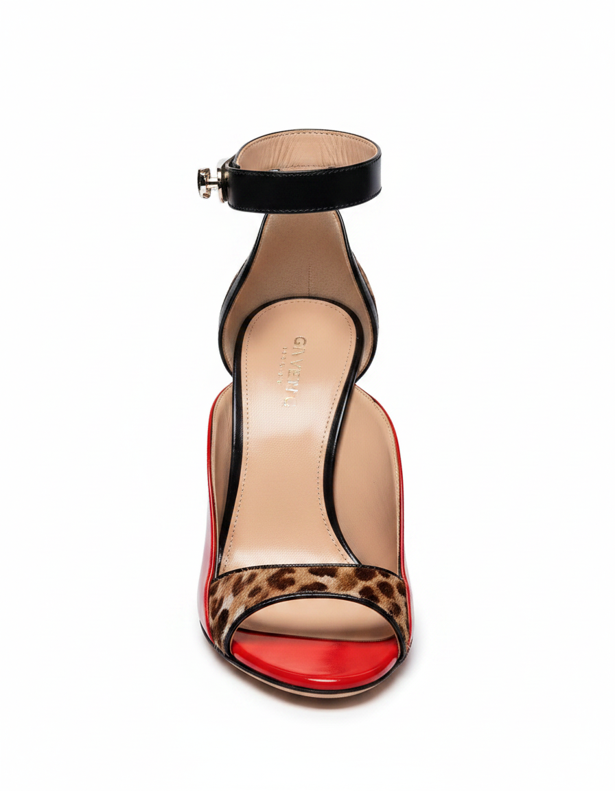 Sara | Women's Leopard Print Splicing Strap Sandals in Yellow