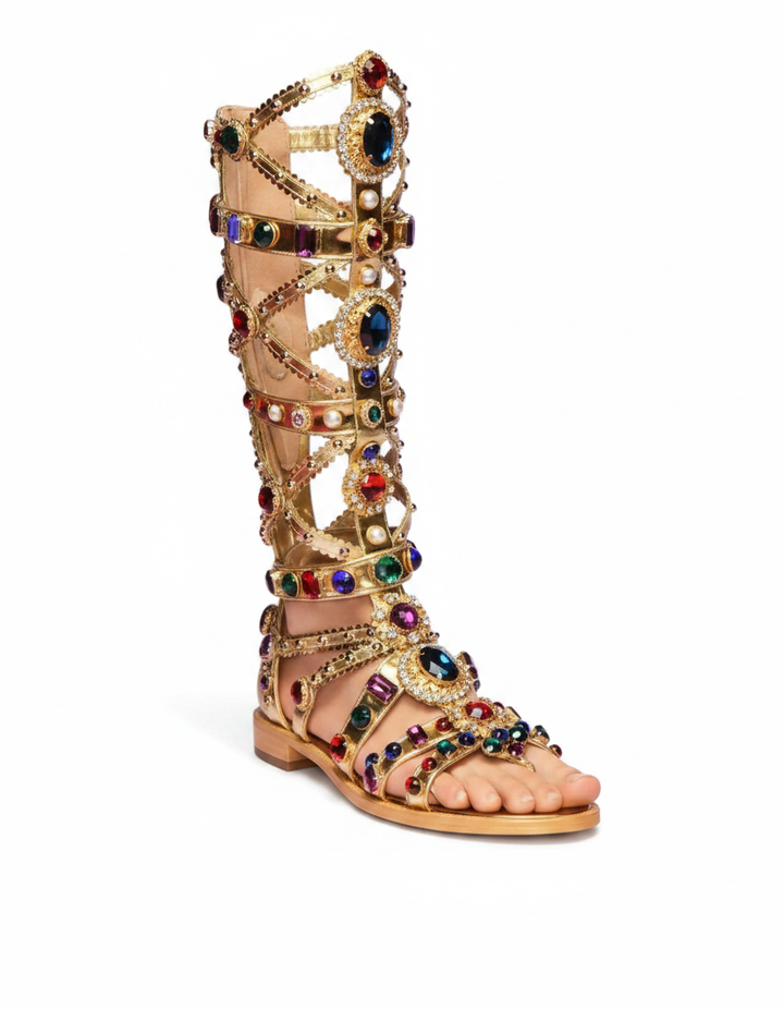 Sardinia | Women's Rhinestone Knee High Gladiator Sandals