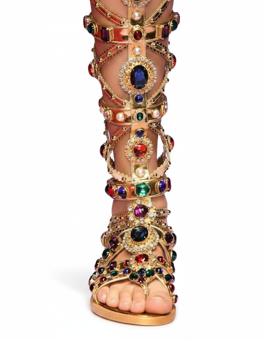 Sardinia | Women's Rhinestone Knee High Gladiator Sandals
