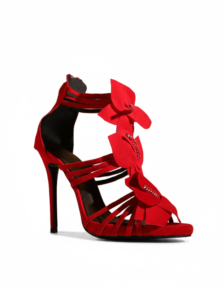 Seana | Women's 3D Flower Heeled Sandals in Red