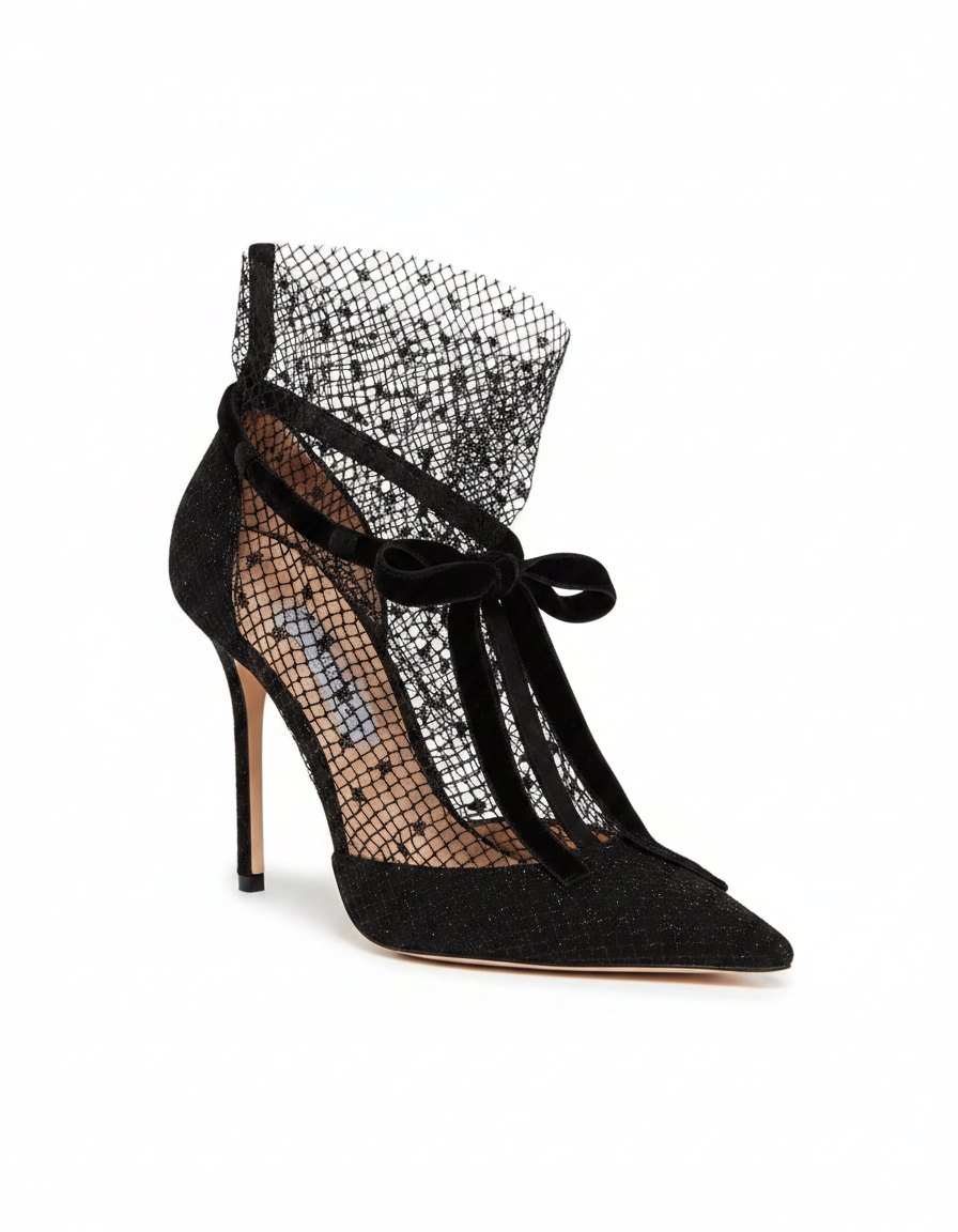 Seraphine | Women's Pearl Mesh Bow Strap Pumps