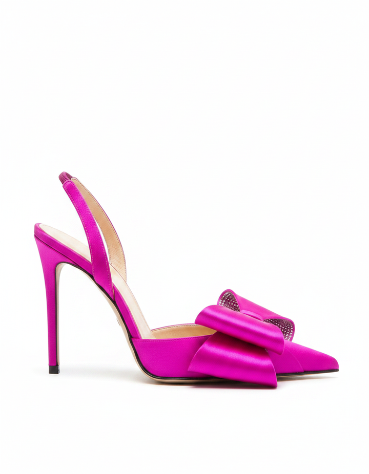 Siena | Women's Rhinestone Bow Slingback Platform Pumps in Black