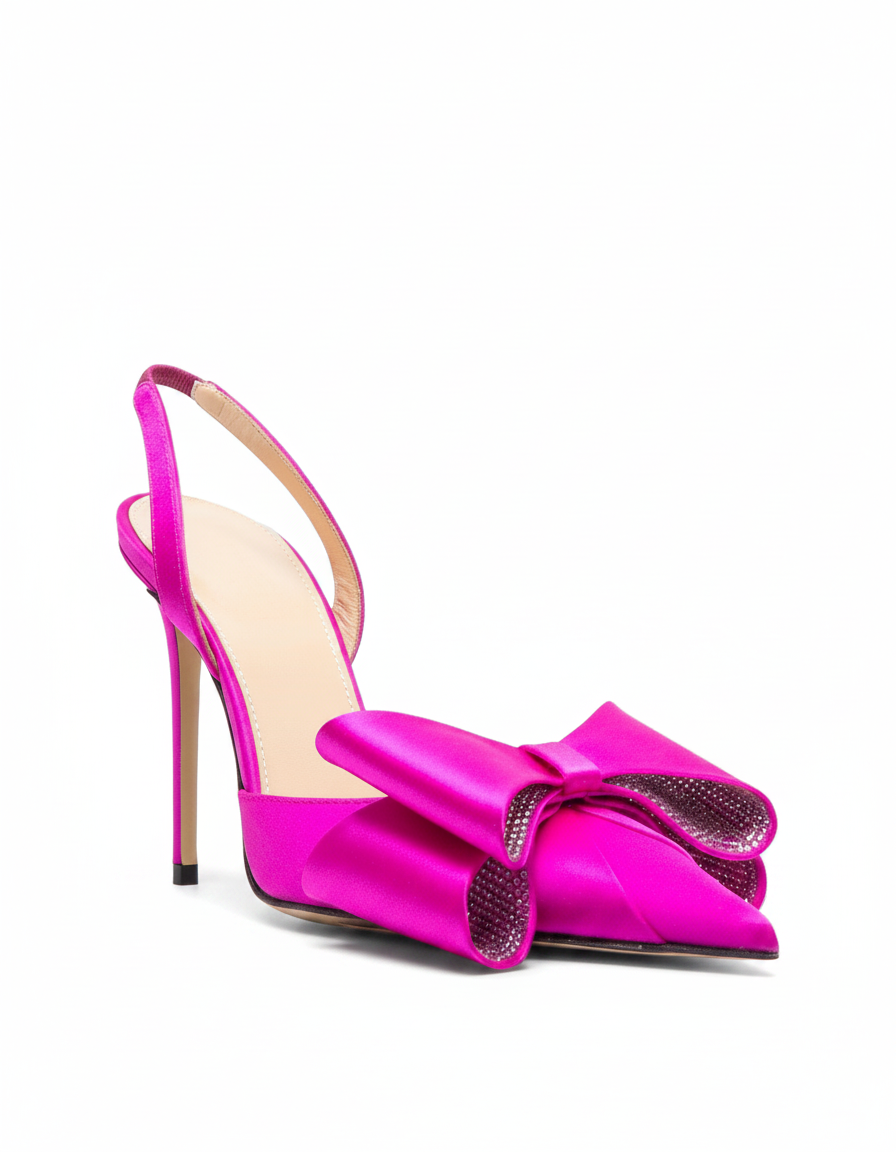Siena | Women's Rhinestone Bow Slingback Platform Pumps in Black