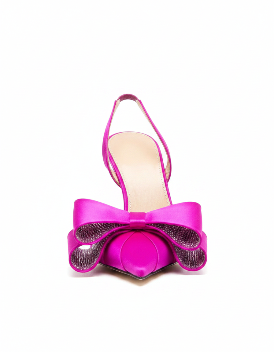 Siena | Women's Rhinestone Bow Slingback Platform Pumps in Black