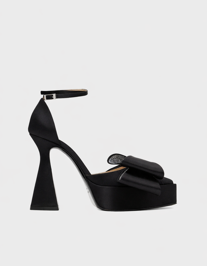 Siena | Women's Rhinestone Bow Slingback Platform Pumps in Black