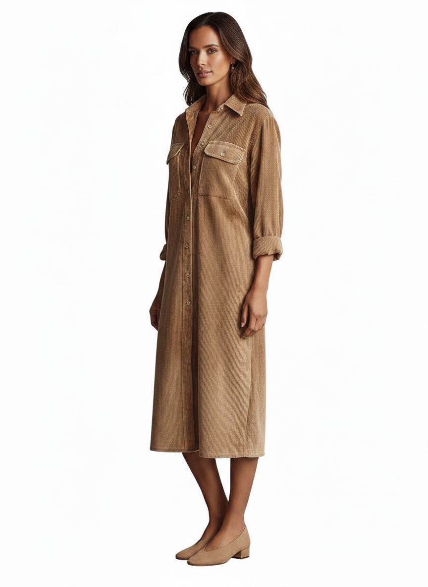Solange | Women's Single-Breasted Button-Front Midi Dress