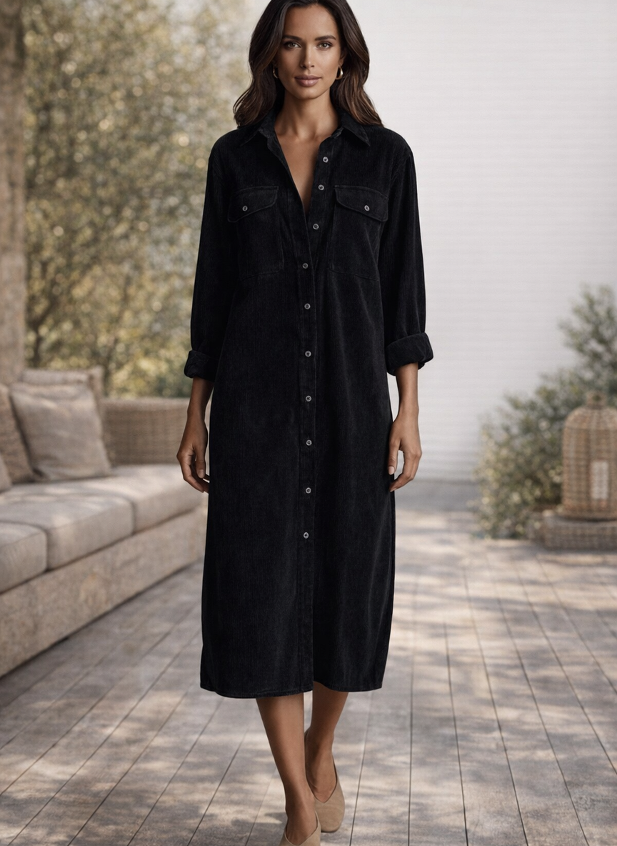 Solange | Women's Single-Breasted Button-Front Midi Dress