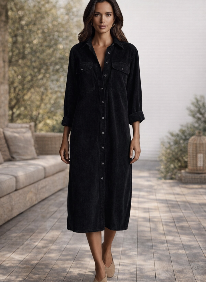 Solange | Women's Single-Breasted Button-Front Midi Dress