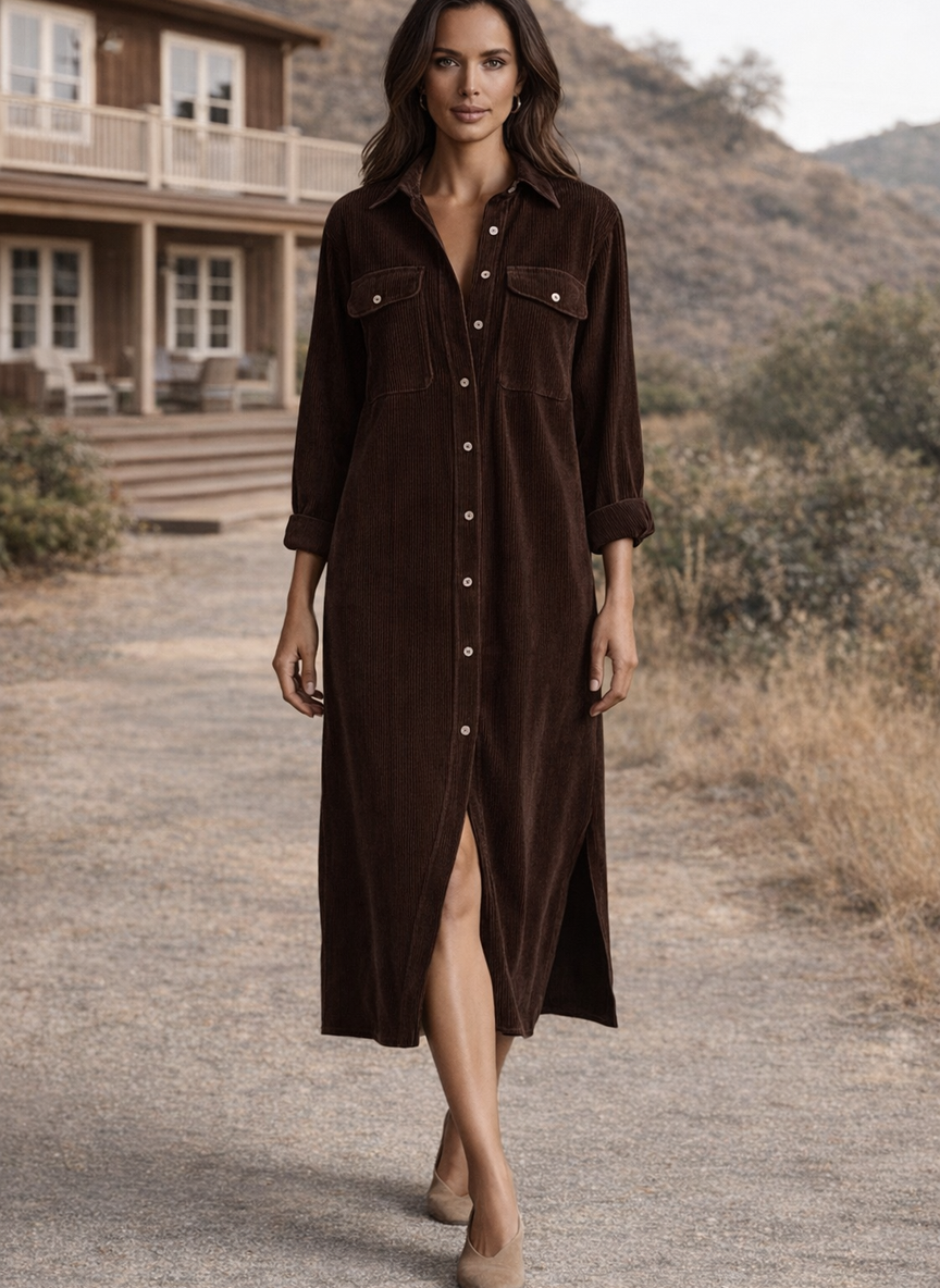 Solange | Women's Single-Breasted Button-Front Midi Dress