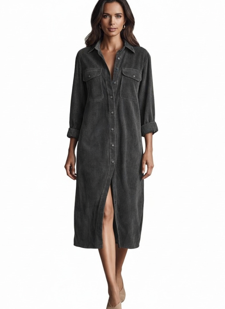 Solange | Women's Single-Breasted Button-Front Midi Dress