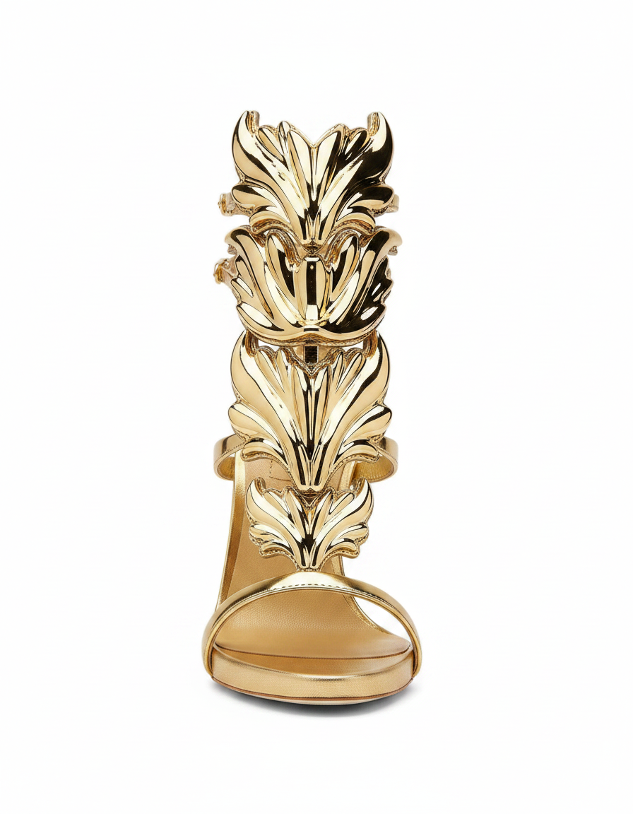 Tatiana | Women's Mirrored Wing Heeled Sandals in Gold