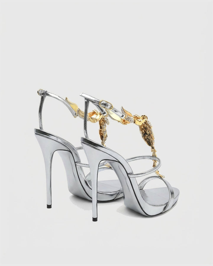 Pia | Women's Rhinestone Scorpion Strap Sandals in Silver