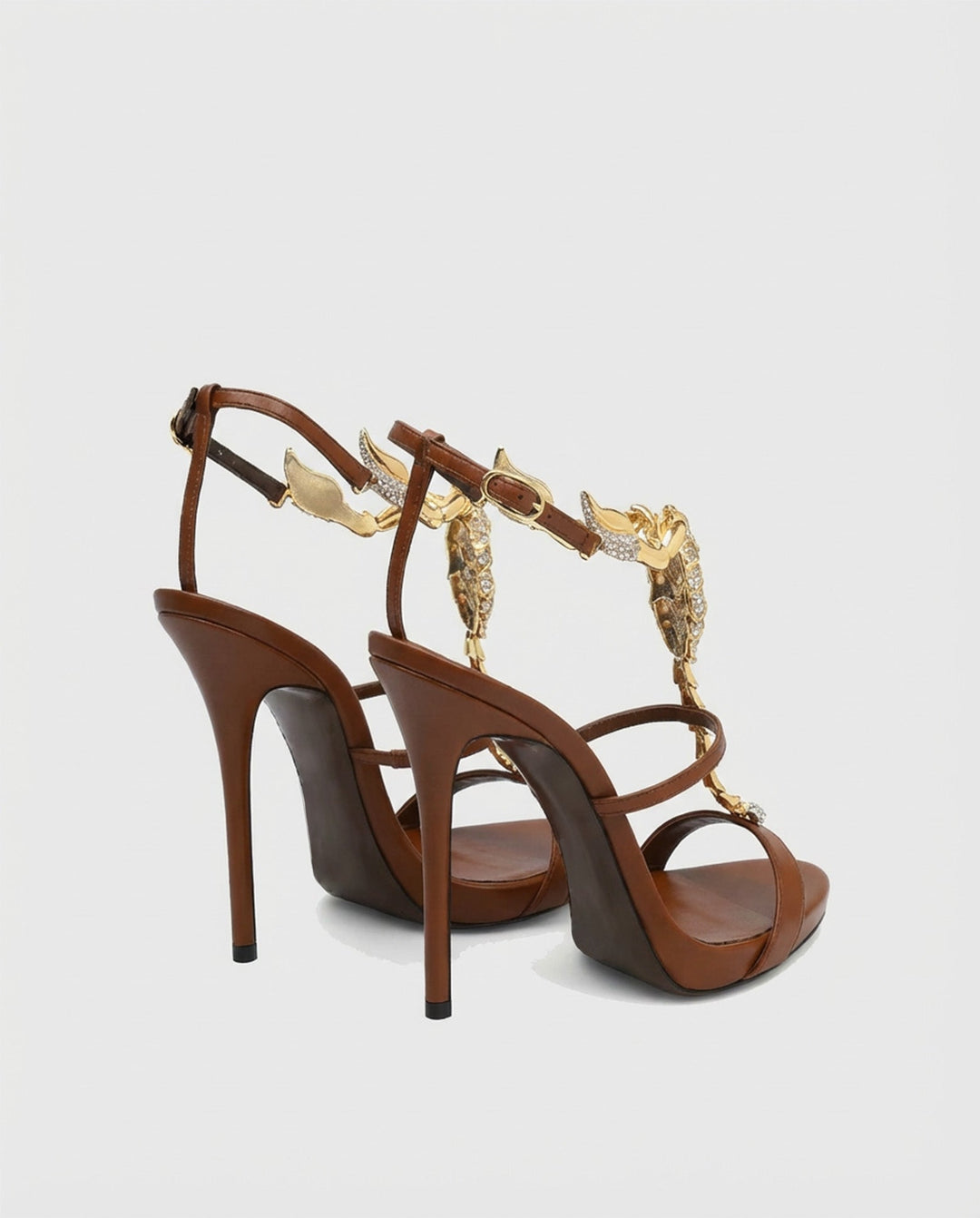 Pia | Women's Rhinestone Scorpion Strap Sandals in Brown
