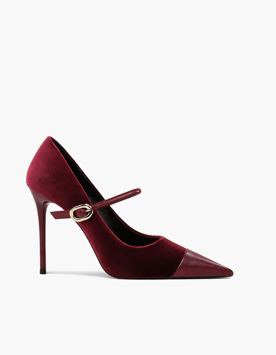 Vada | Women's Splicing Velvet Pumps in Red