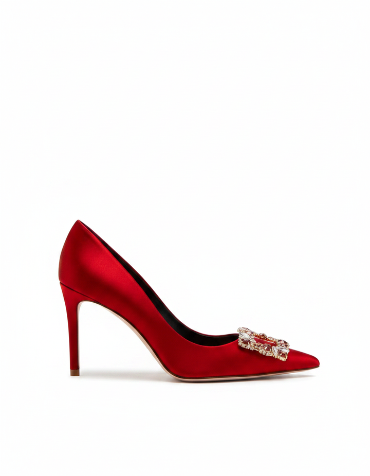 Vaike | Women's Rhinestone Satin Pumps in Red