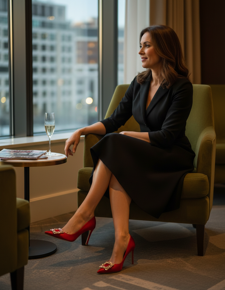 Vaike | Women's Rhinestone Satin Pumps in Red