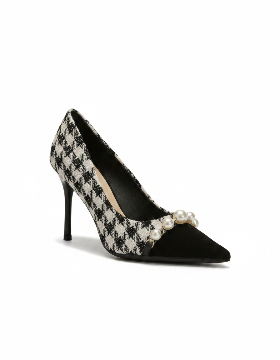 Vala | Women's Pearl Chain Houndstooth Pumps