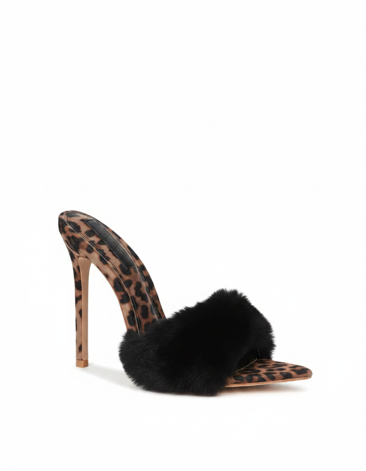 Vallea | Women's Leopard Print Faux Fur Slippers