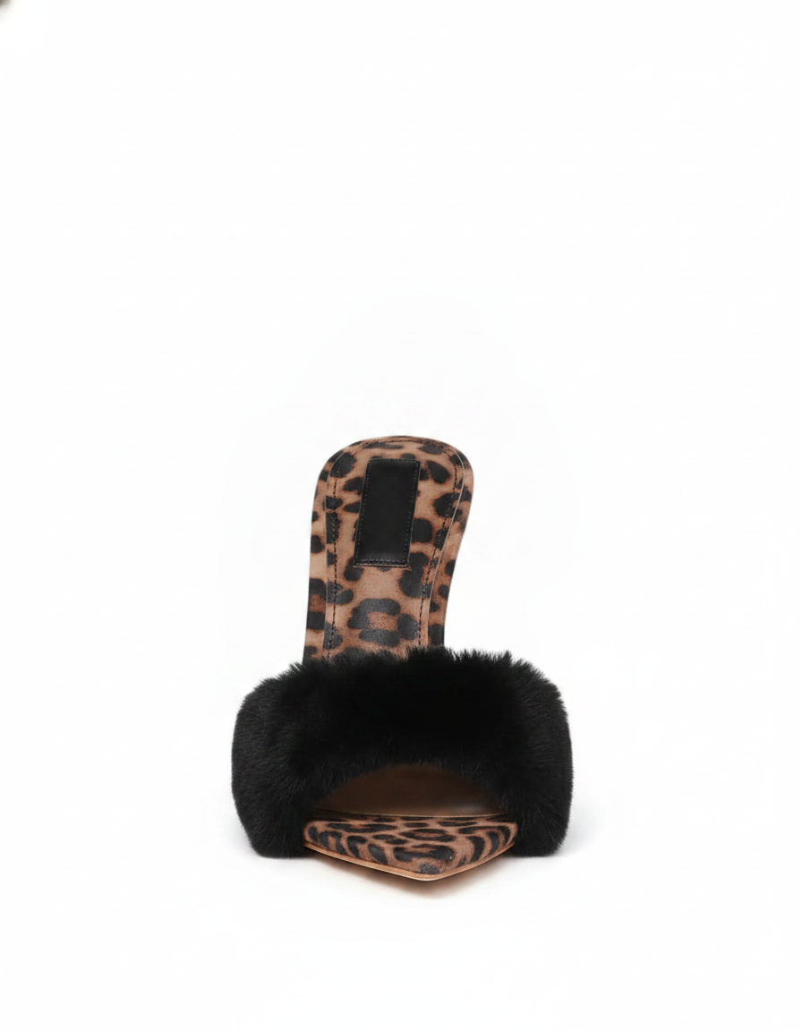 Vallea | Women's Leopard Print Faux Fur Slippers