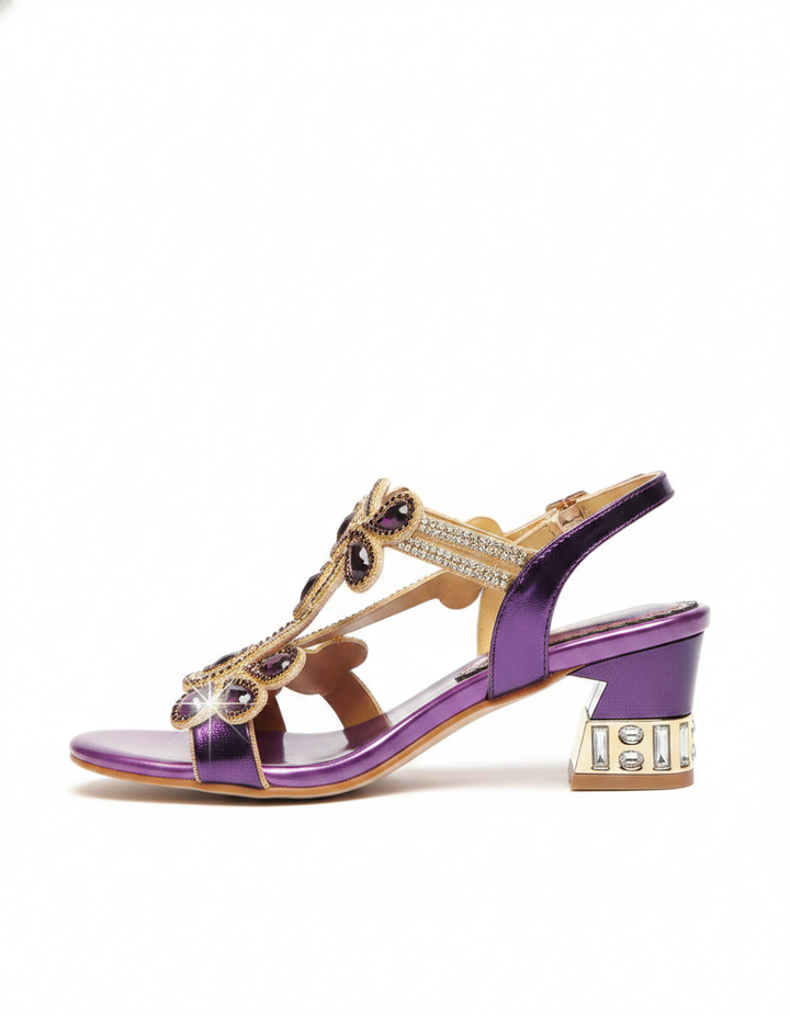 Velia | Women's Rhinestone Wing Slingback Heeled Sandals in Purple