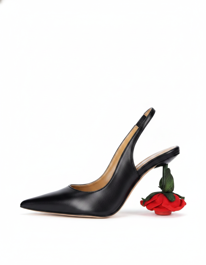 Venice | Women's Flower Heel Suede Pumps in Black