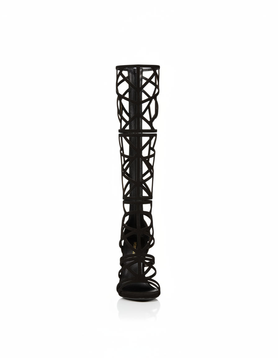 Virna | Women's Cage Knee High Boots in Black