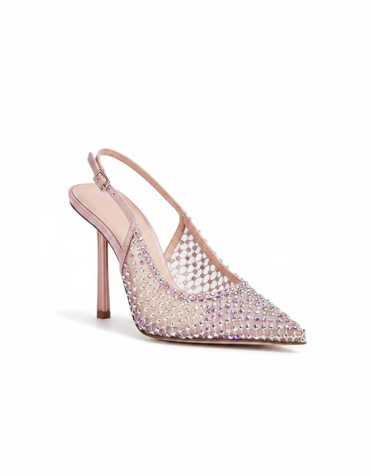 Vivia | Women's Rhinestone Mesh Slingback Pumps in White