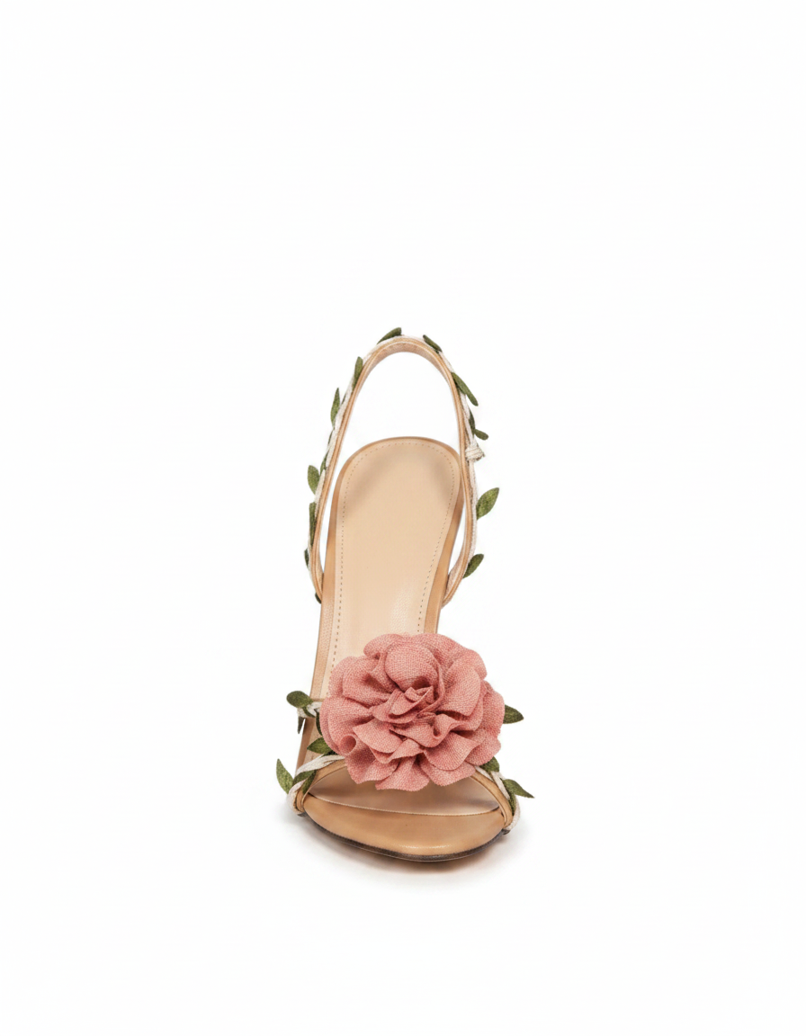 Wren | Women's Floral Vine Strap Heeled Sandals in Blush