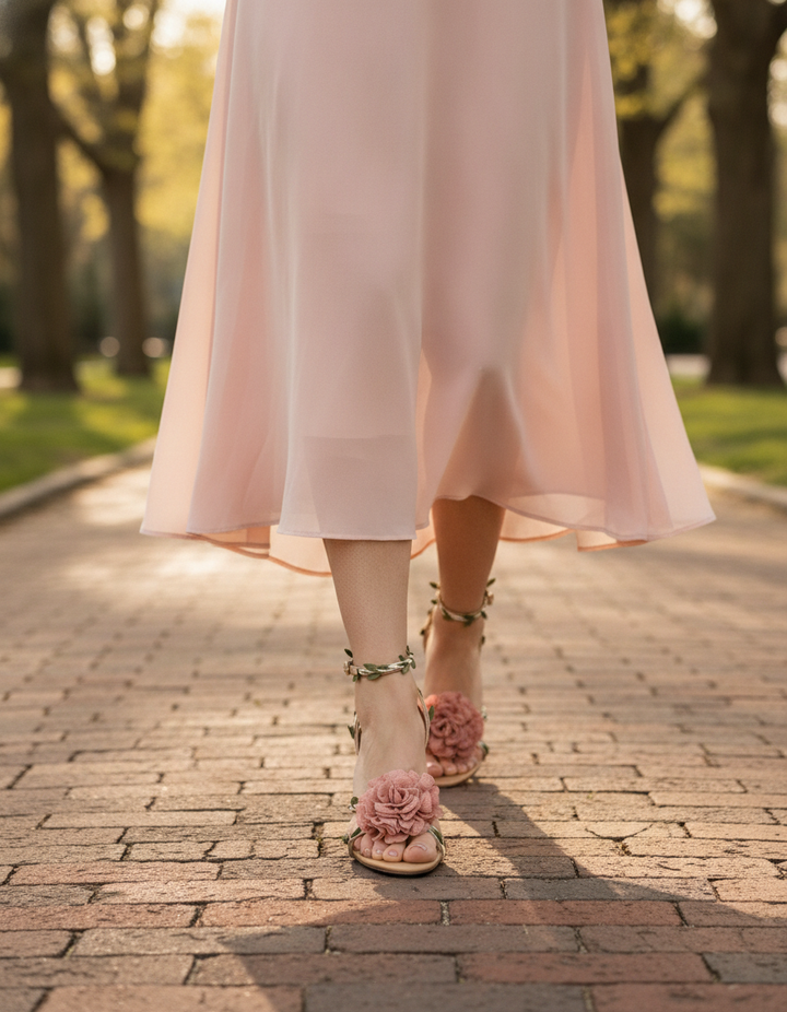 Wren | Women's Floral Vine Strap Heeled Sandals in Blush