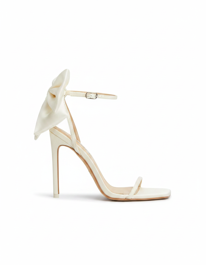 Xuan | Women's Bow Strap Satin Heeled Sandals in White