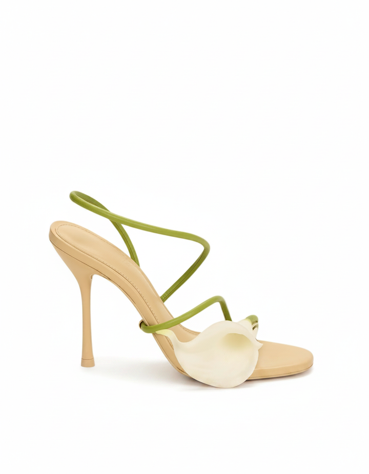 Yamilet | Women's 3D Flower Strap Heeled Sandals in Green