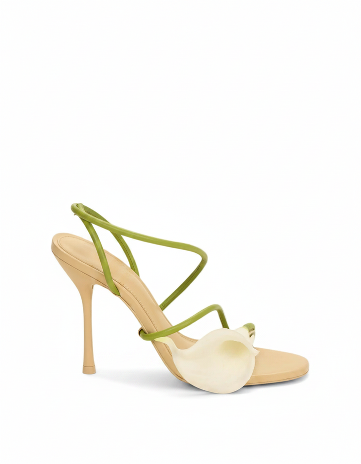 Yamilet | Women's 3D Flower Strap Heeled Sandals in Green
