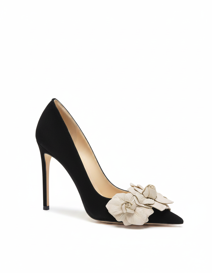 Yasmin | Women's Twin Flower Velvet Slingback Pumps
