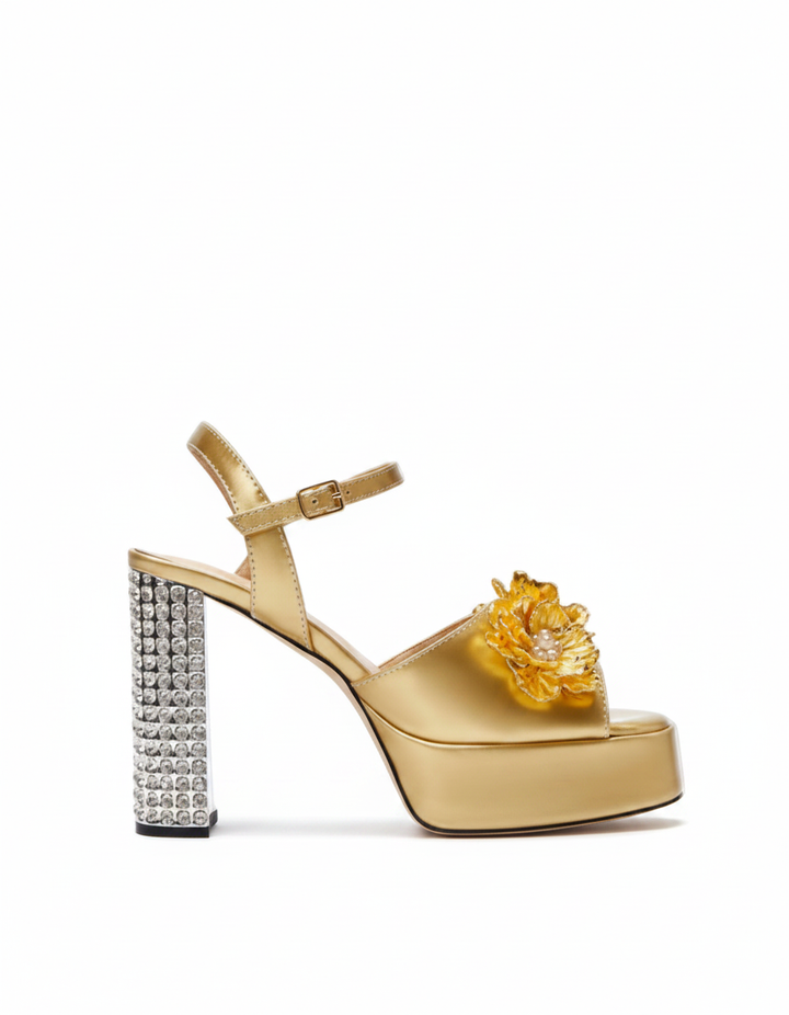 Zaahir | Women's Rhinestone Strap Platform Sandals in Silver