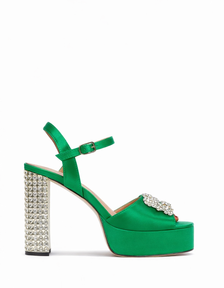 Zaahir | Women's Rhinestone Strap Platform Sandals in Silver